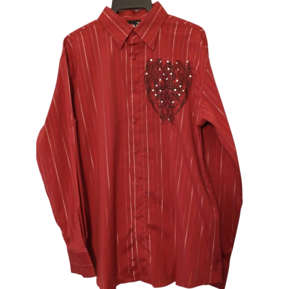 Rhinestone Cross Front Button Large Shirt MZU.S.A.